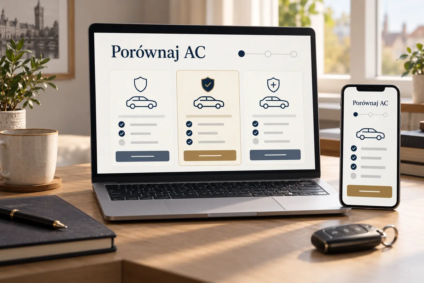 Porównanie wariantów ubezpieczenia AC na komputerze